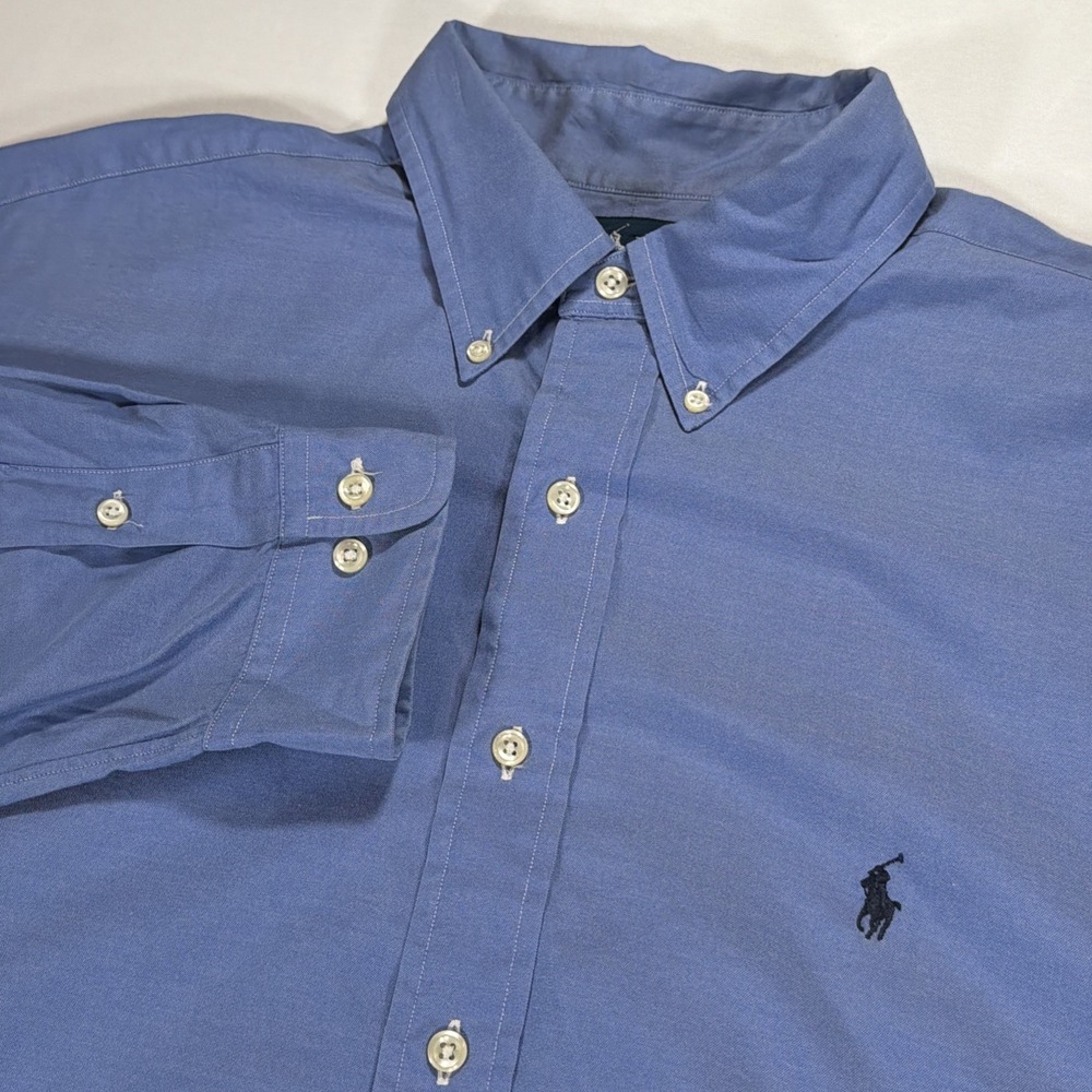 Vintage Polo Ralph Lauren Dress Shirt‎ Men 17.5 Blue Button Down Classic Fit